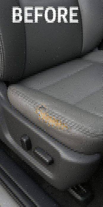 Torn leather seat before