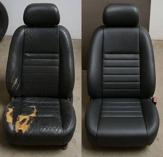 Repaired black leather car seats